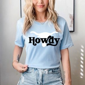 Howdy blue shirt, with cow head- brand new!